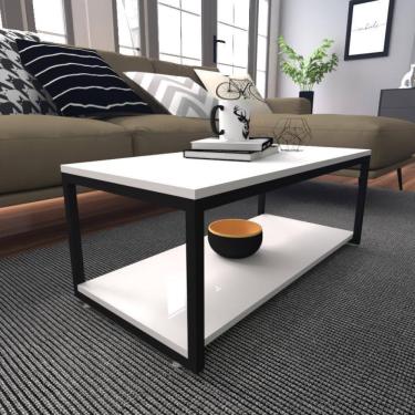 Imagem de Mesa De Centro Sala Industrial Branca Quadrada Retangular Mesinha De Centro Sala Madeira