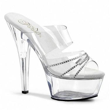 Imagem de PROMI Salto alto 15 cm sapatos de cristal preto sandálias chinelos, Branco, 44