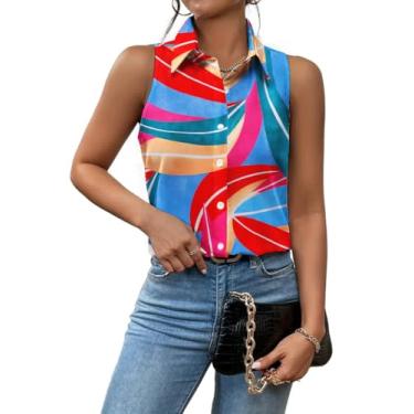Imagem de Zeagoo Blusas sem mangas para mulheres camisas casuais de verão com botões e regatas de flores moda, Multicolorido, M