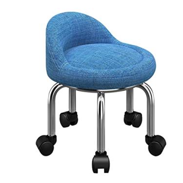 Imagem de Banco de rolamento baixo com rodas universais, assento de rolo de couro PU, banco redondo com rodinhas para escritório em casa, fitness, garagem, jardinagem (cor: C, tamanho: altura 32 cm) (altura B