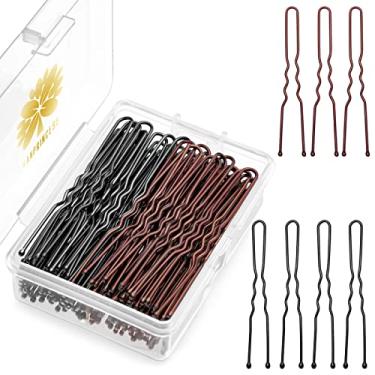 Imagem de KANPRINCESS 100 peças de 6,9 cm em forma de U grampos de cabelo pretos, marrons grampos para todos os tipos de cabelo, grampos de cabelo para mulheres, alfinetes em U sem dor para pães com caixa