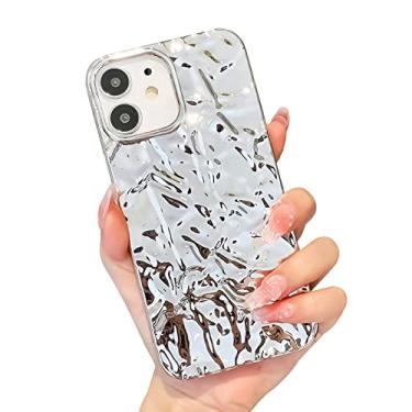 Imagem de Capa compatível com iPhone 12 e 12 Pro, capa de telefone plissada de alumínio de luxo para mulheres galvanizada brilhante protetora de silicone fino ajuste fino capa de TPU macio 6,1 polegadas (prata brilhante-iPhone12,12 Pro)