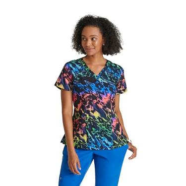 Imagem de BARCO Uma blusa de uniforme médico estampada para mulheres - blusa médica com decote em V, tecido ecológico, camiseta feminina elástica em 4 direções, Aurora Lights, XXG