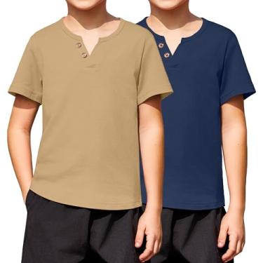 Imagem de Arshiner Camiseta masculina Henley estilo macio com várias cores tamanho 6-16, pacote com 2, Cáqui e azul marinho, 6