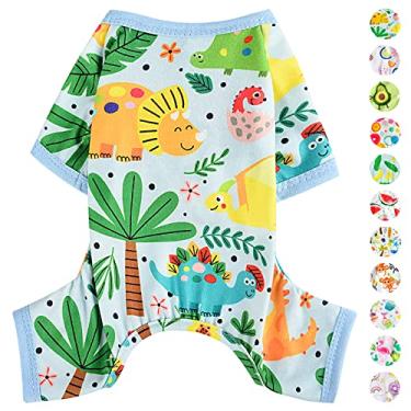Imagem de Pijama para cães primavera verão roupas de cachorro para cães pequenos menina - menino - cães de tamanho médio, roupas macias elásticas para filhotes de cachorro macacão gato pet Jammies roupa (dinossauro azul, 2GG)