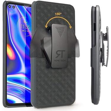Imagem de Rome Tech Capa coldre com clipe de cinto para Motorola Moto One 5G [NÃO para ACE/UW] Capa de telefone resistente e fina com suporte compatível com Moto One 5G - Preto