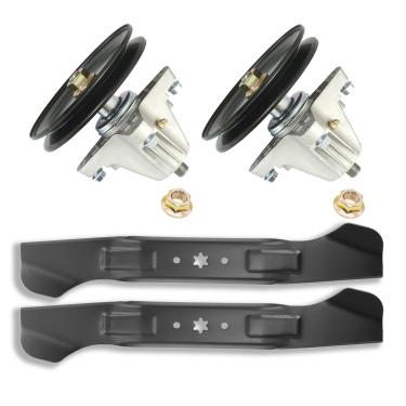 Imagem de q&p Kit de reconstrução de deck de 117 cm adequado para deck de corte de 117 cm T240 T2800 T3100 T8600 XT1-LT46 XT2-LX46 T225 Inclui (2) eixo 918-06977 (2) lâmina 742-042444