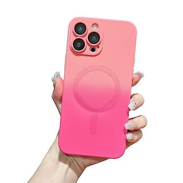 Imagem de Owncase Capa de silicone magnética para iPhone 13 Pro Max [funciona com Magsafe] Capa protetora de lente de câmera completa TPU macio gradiente cor anti-queda anti-arranhões à prova de choque para mulheres meninas, rosa vermelho
