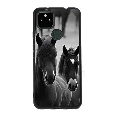 Imagem de Capa compatível com Google Pixel 5A 5G Horses, preto com estampa moderna de animais para Google Case mulheres e homens, capa de presente antiderrapante de silicone macio para Google
