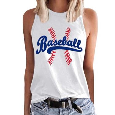 Imagem de Camisetas femininas de beisebol com gola redonda com estampa de mamãe de beisebol pulôver coletes femininos de verão 2024 regatas femininas, Branco, GG