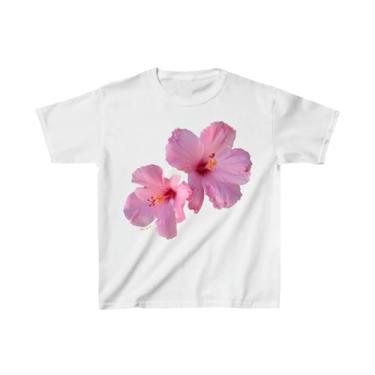 Imagem de Y2K Baby Tees for Women Cute Graphic Printed Crop Top Camiseta Star/Floral Manga Curta Gola Redonda Solta, Floral lavanda, G