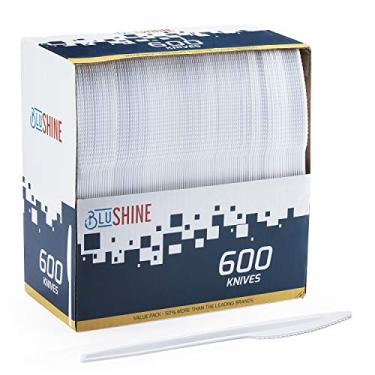 Imagem de BluShine [Pacote com 600] Facas de plástico descartáveis brancas - Talheres práticos para festas, almoços, piqueniques e viagens longas - Ótimo para refeições, sobremesas ou aperitivos