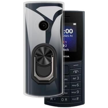 Imagem de MILEGOO Capa de telefone ultrafina para Nokia 110 4G 2023 + suporte de suporte de anel, pudim de gel de silicone macio para Nokia 110 4G 2023 4.6 cm (BlackRing-T)