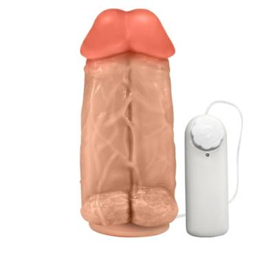 Imagem de Pênis Realístico Flexível Duplo Super Amigos com Vibrador e Ventosa 18 x 7,5cm Bege