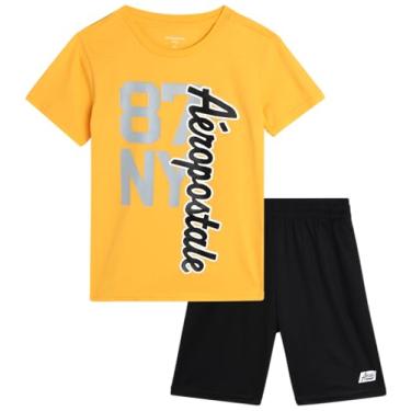 Imagem de AEROPOSTALE Conjunto de shorts esportivos para meninos - camiseta de manga curta e shorts de ginástica de malha - roupa esportiva para meninos (4-12), Dourado/cinza, 12