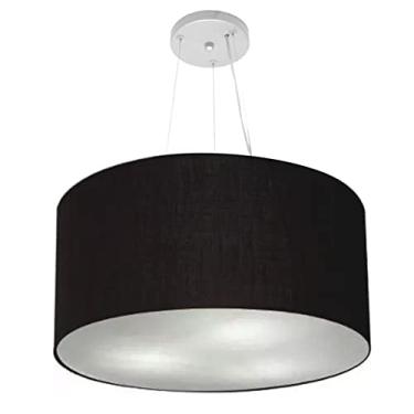 Imagem de Lustre Pendente Cilíndrico Cúpula Tecido 55x25 cm, Vivare Iluminação, Pendente4191 PR, Preto, Médio