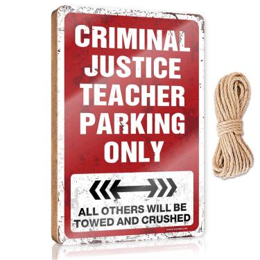 Imagem de Sinal de porta de madeira Justiça Criminal Professor Estacionamento Apenas Placa de Madeira Placa de Suspensão para Casa Placas de Madeira para Artesanato (Tamanho: 15X28CM)