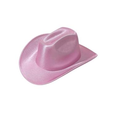 Imagem de QWINEE Chapéu de cowboy de aba larga ocidental festival de música brilhante chapéu de vaqueira para mulheres e homens, rosa, Tamanho Único
