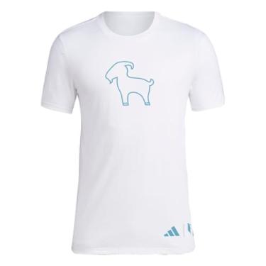 Imagem de adidas Camiseta masculina de desenho Messi G.O.A.T - Estampa estilo retrô com cores argentinas icônicas, Branco, PP