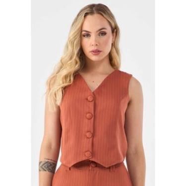 Imagem de Colete PKS Alfaiataria Risca de Giz Terracota-Feminino