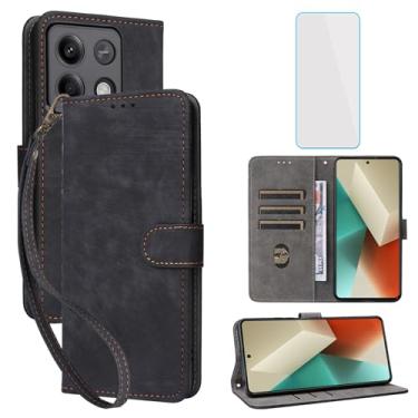 Imagem de IUQXU Capa carteira flip para Xiaomi Redmi Note 13 Pro 5G/Poco X6 5G com protetor de tela, suporte para cartão, bloqueio RFID, preto