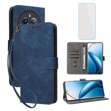 Imagem de IUQXU Capa carteira flip de couro para Realme 12 Pro Plus 5G / Realme 12 Pro 5G com bloqueio RFID, suporte e compatível com carregamento sem fio - Azul