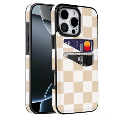 Imagem de Obbii Capa para iPhone 16 Pro Max de 6,9 polegadas com porta-cartões de couro macio capa protetora à prova de choque rígida para mulheres e homens (tabuleiro de damas)