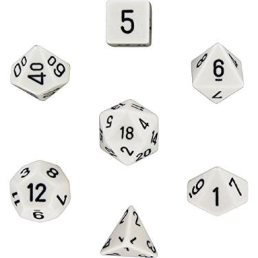 Imagem de Chessex Conjunto de dados opacos poliédricos com 7 matrizes - branco com preto