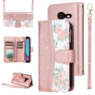 Imagem de Furiet Capa carteira floral para Samsung Galaxy J3 Luna Pro J 3 Prime 2017 Emerge 3J Eclipse Mission floral bolsa flip zíper alça de ombro, suporte para cartão capa de telefone para mulheres ouro rosa
