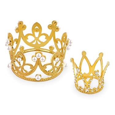Imagem de MEMOVAN Mini Gold Crown Cake Topper Vintage Tiara Cake Ornaments, Crown Cake Decorations for Wedding Birthday Baby Shower Queen Princess Cake Photo Party Supplie