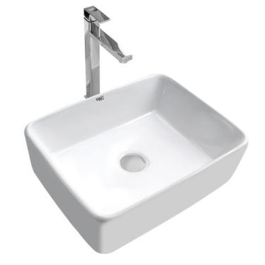 Imagem de Kit Cuba Pia Louça Cerâmica Banheiro C/Torn e Vál Cromada 91 - Smart N