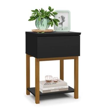 Imagem de Mesa De Cabeceira Retrô Pés Em Madeira Allure - Elisa Móveis, Preto Fo