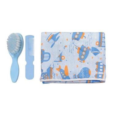 Imagem de Kit Cuidados do Bebê 3 Pçs Toalha Capuz e Kit Pente e Escova - Koala B