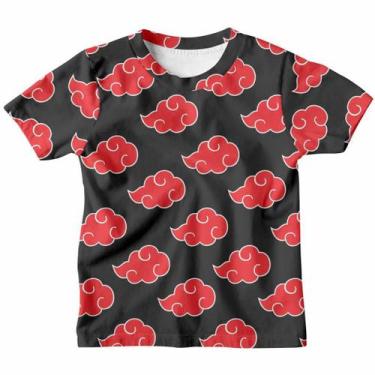 Imagem de Camisa Infantil Naruto Nuvem Akatsuki Anime Manga Curta Confortável - 