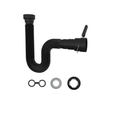 Imagem de Sifao tubo extens. univ. black porca pp c/ canopla - 0,7m. - 030140 - 