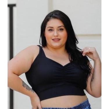 Imagem de Blusa cropped feminino canelado plus size alça grossa drapeado frontal