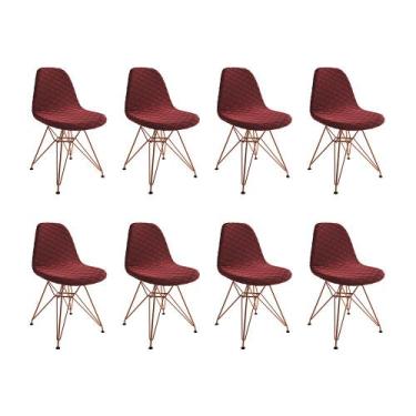 Imagem de Kit 8 Cadeiras Jantar Eames Eiffel Estofadas Vermelho Base Cobre - Up 