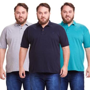Imagem de Kit 3 Polos Masculinas Plus Size Piquet - DAZE MODAS, G1, Verde, Azul 