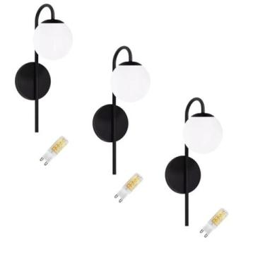 Imagem de 3 Arandelas Parede Quarto Moderna Luxo Slim Preto + Lâmpadas - Poliluz