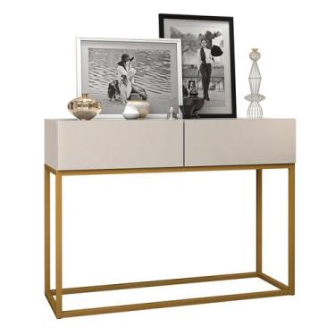 Imagem de Aparador Buffet Estilo industrial 2 Gavetas Off White com Dourado - LC