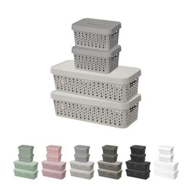 Imagem de Kit 4 Cestos Organizador Trama Rattan 2000ml/3600ml c/ Tampa - Usual U