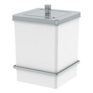 Imagem de Lixeira Quadrada 6,5l Com Suporte Ventosa Cor Branco/cromado - Future 