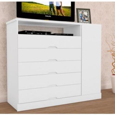 Imagem de Cômoda 5 Gavetas 1 Porta Portugal Made Marcs, Branco Acetinado