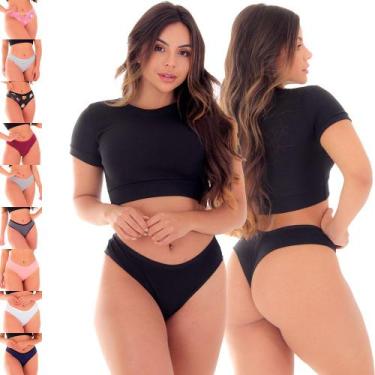 Imagem de Kit 10 Calcinhas Tangas Fio Duplo Algodão Gabi - Click Mais Bonita, P,