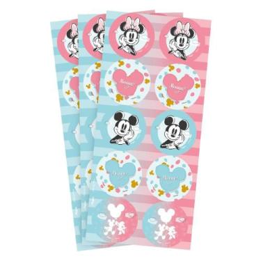 Imagem de Adesivo Redondo Latinha Disney Chá Revelação Mickey e Minnie 30 Uni Re