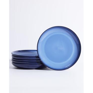 Imagem de Pokini Conjunto de 6 pratos de cerâmica, pratos de sobremesa esmaltados reativos de 20 cm, conjunto de pratos modernos para cozinha, micro-ondas e lava-louças, resistente a arranhões - azul claro