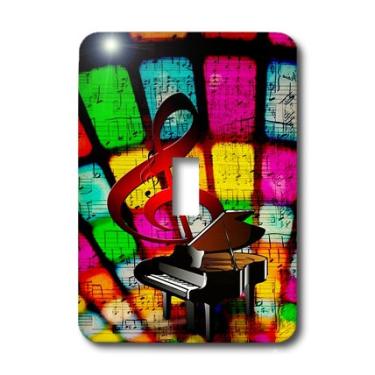 Imagem de 3dRose lsp_174323_1 Imagem de piano contra notas musicais coloridas