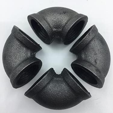 Imagem de ROPOCM Acessórios de cotovelo de metal preto flange decoração vintage cabeça de tubo DIY ferro fundido (pacote com 4) (1/5.1 cm)