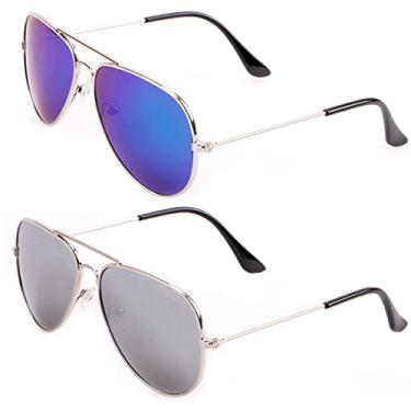 Imagem de Creamily Óculos de sol aviador infantil com proteção UV para meninas e meninos de 2 a 9 anos, G-verde flash e prata/espelhado, One Size