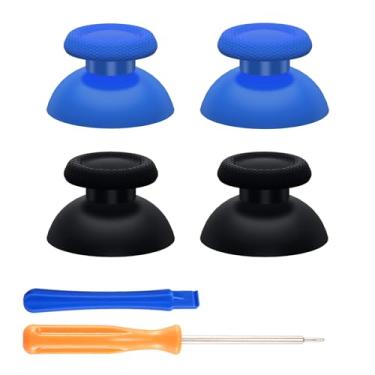 Imagem de eXtremeRate 2 pares de botões de substituição azul e preto para controle de PS5, joystick analógico personalizado compatível com PS5, para PS4 todos os modelos de controladores universais - controle não incluído